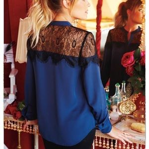 LC by Lauren Conrad Blue and Lace Tunic Blouse
